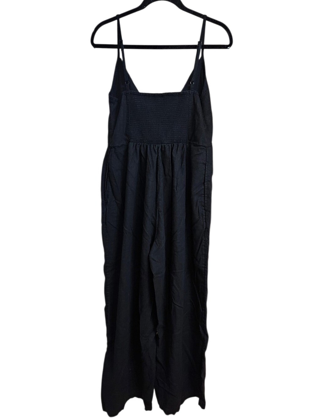 Old Navy Linen Blend Black Harem V Neck Smocked Wide Leg Jumpsuit with Pockets M - Picture 2 of 6